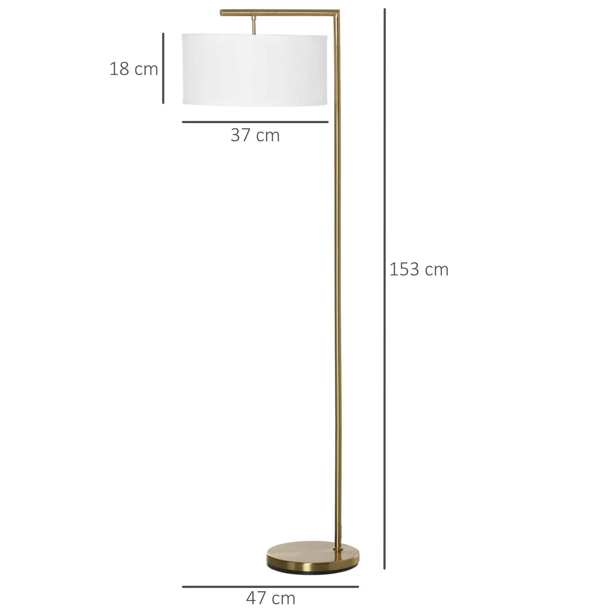 Floor Lamp, Modern Standing Light with Linen Lampshade, Round Base for Living Room, Bedroom, Dining Room, Gold and White