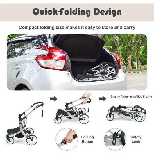 Folding Aluminum Infant Reversible Stroller with Diaper Bag-Black