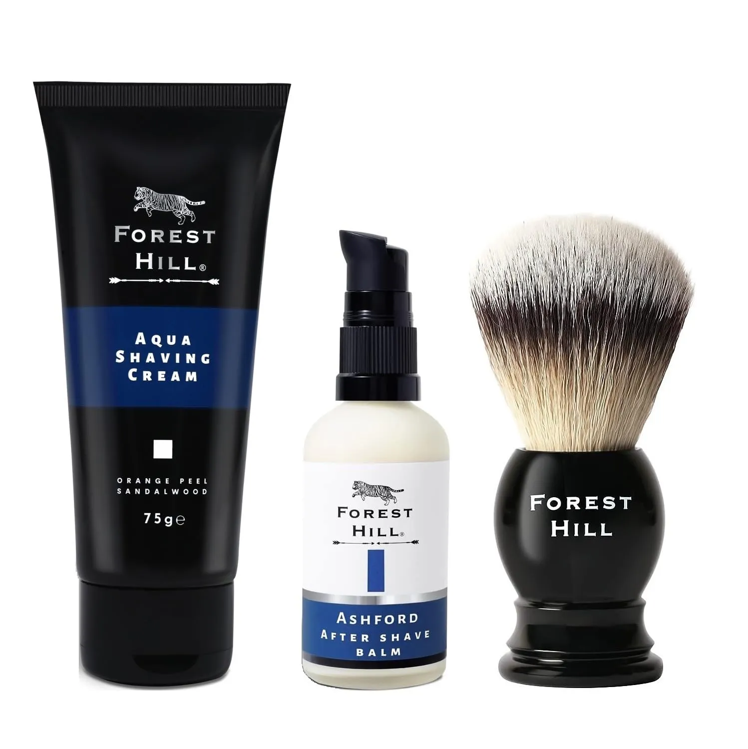 Forest Hill Pack of 3 Men Shaving Kit, Black Ashford Shaving Brush With Holder, Aqua Shaving Cream 75gm & Ashford After Shave Balm 100ml