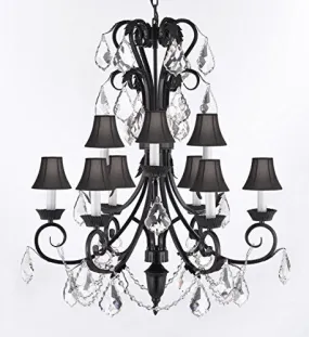 Foyer / Entryway Wrought Iron Empress Crystal (Tm) Chandelier 30" Inches Tall With Crystal And Black Shades H 30" X W 26" - A84-Blackshades/B12/724/6 3