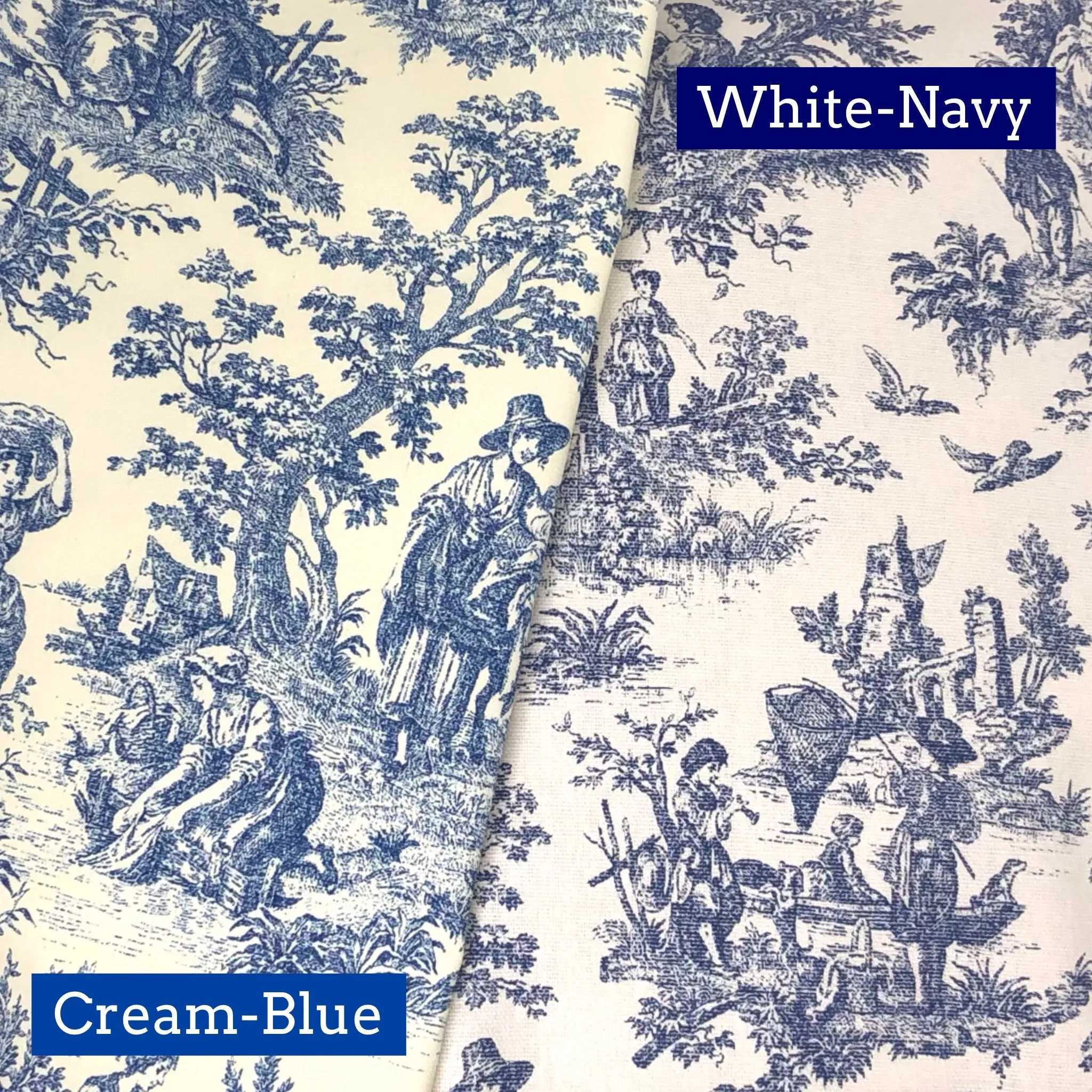 French Country Cream Blue Toile Print Pillow Cover