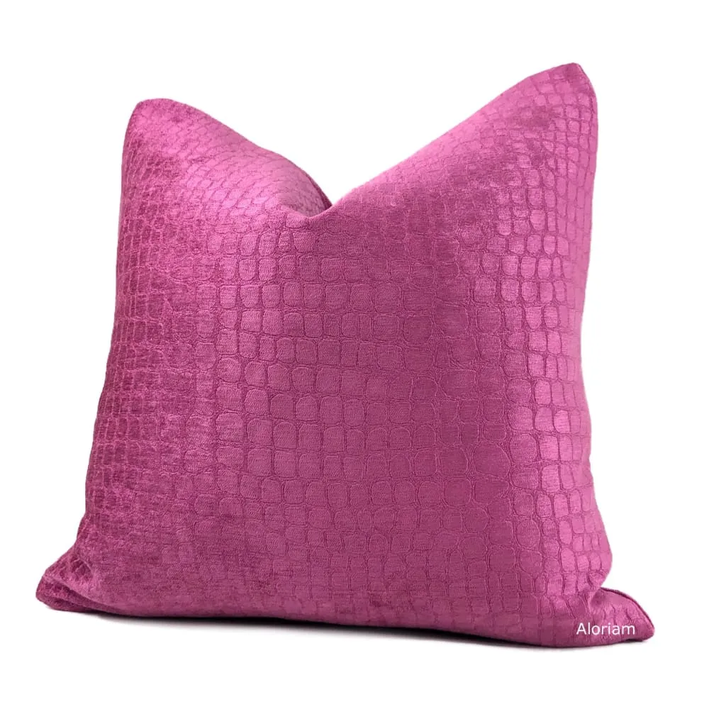 Fuchsia Pink Crocodile Alligator Faux Reptile Pattern Pillow Cover (Fabric by the Yard Available)