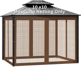 Gazebo Universal Replacement Mosquito Netting, 10' X 10' Outdoor Canopy Net Screen 4-Panel Sidewall Gazebo Curtains, with Zippers, Easy to Install, Fit for Most Gazebo 10X10 Canopy，Patio （Brown）