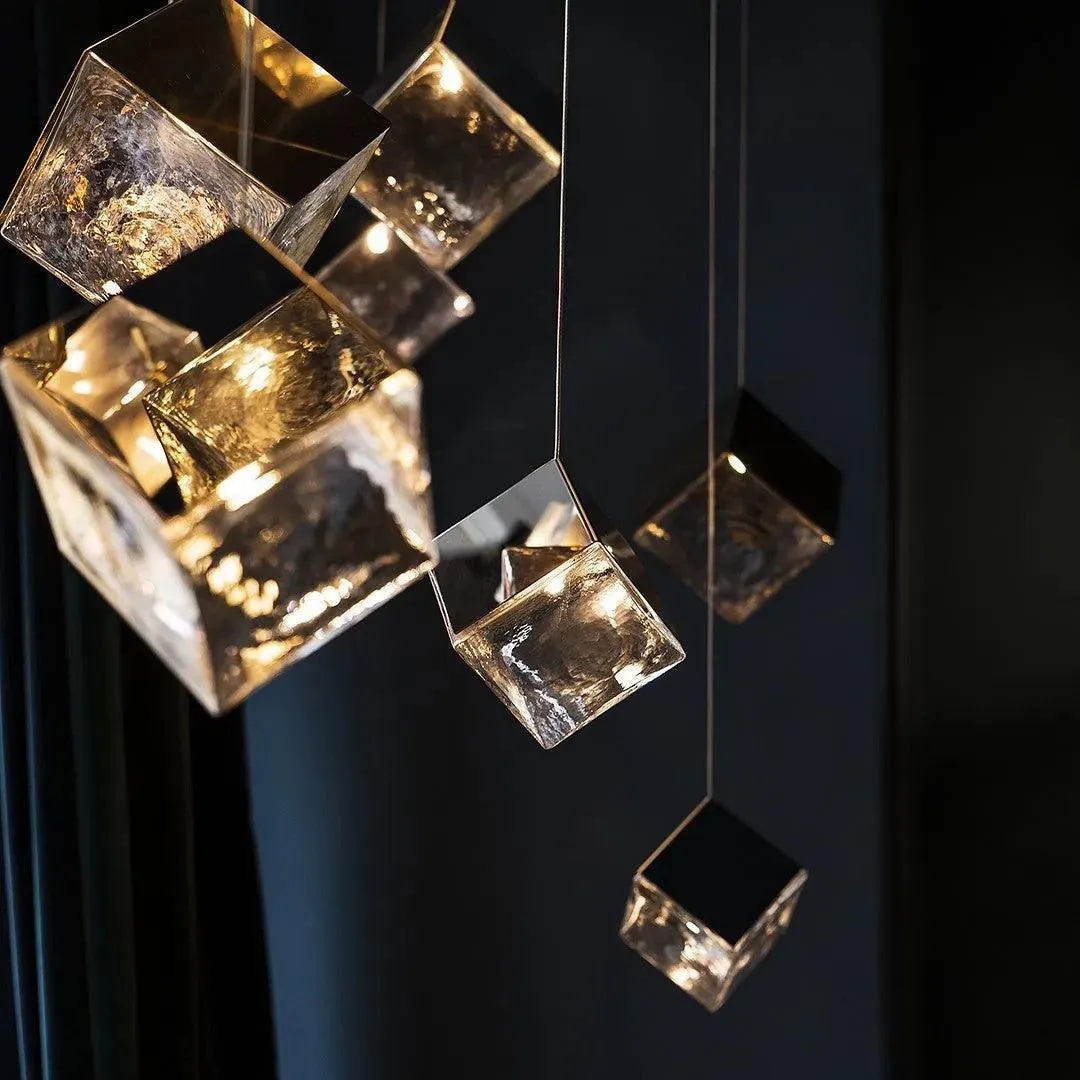 Gold Silver Geometric Glass Chandelier