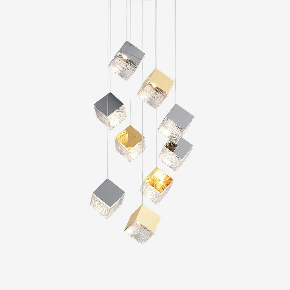 Gold Silver Geometric Glass Chandelier