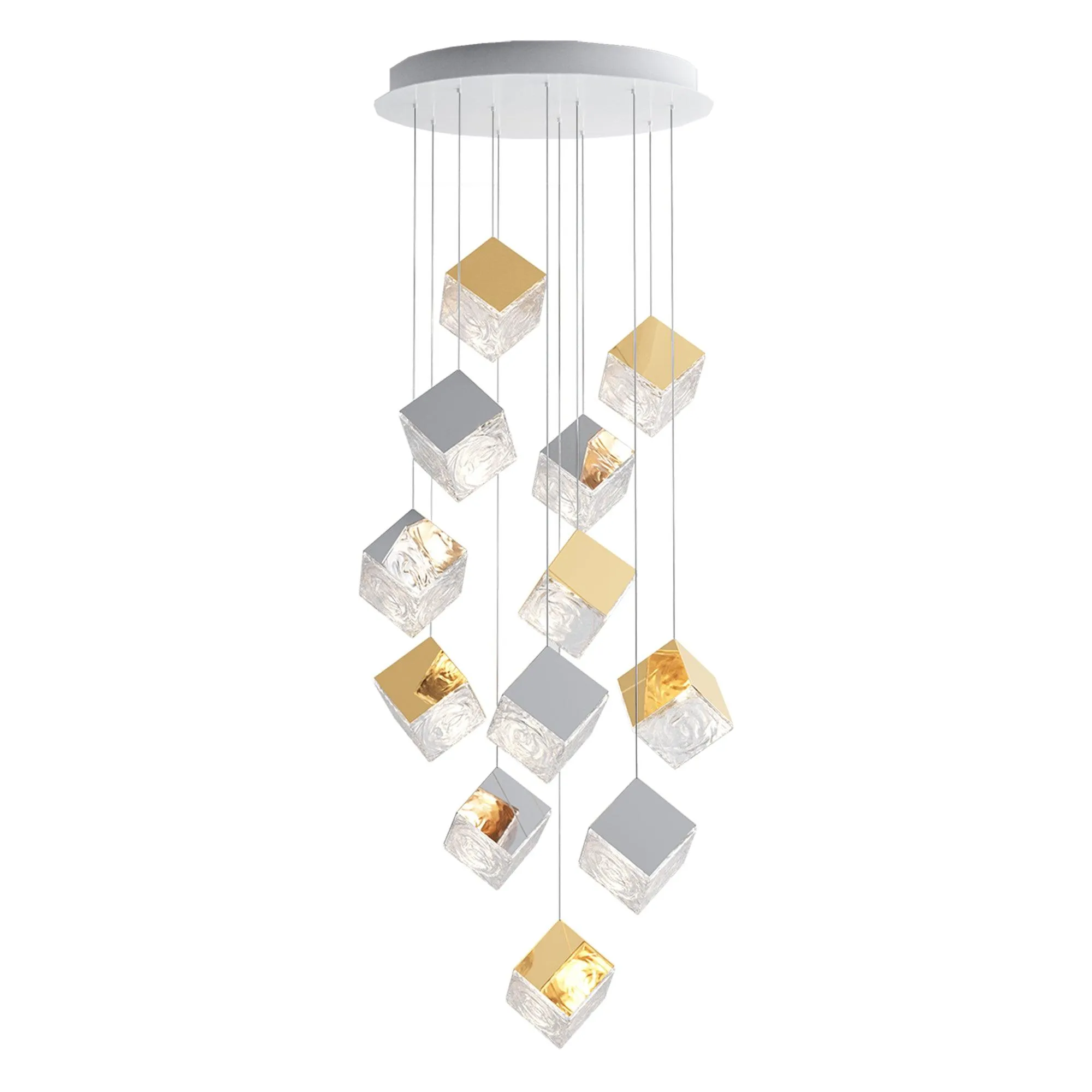 Gold Silver Geometric Glass Chandelier