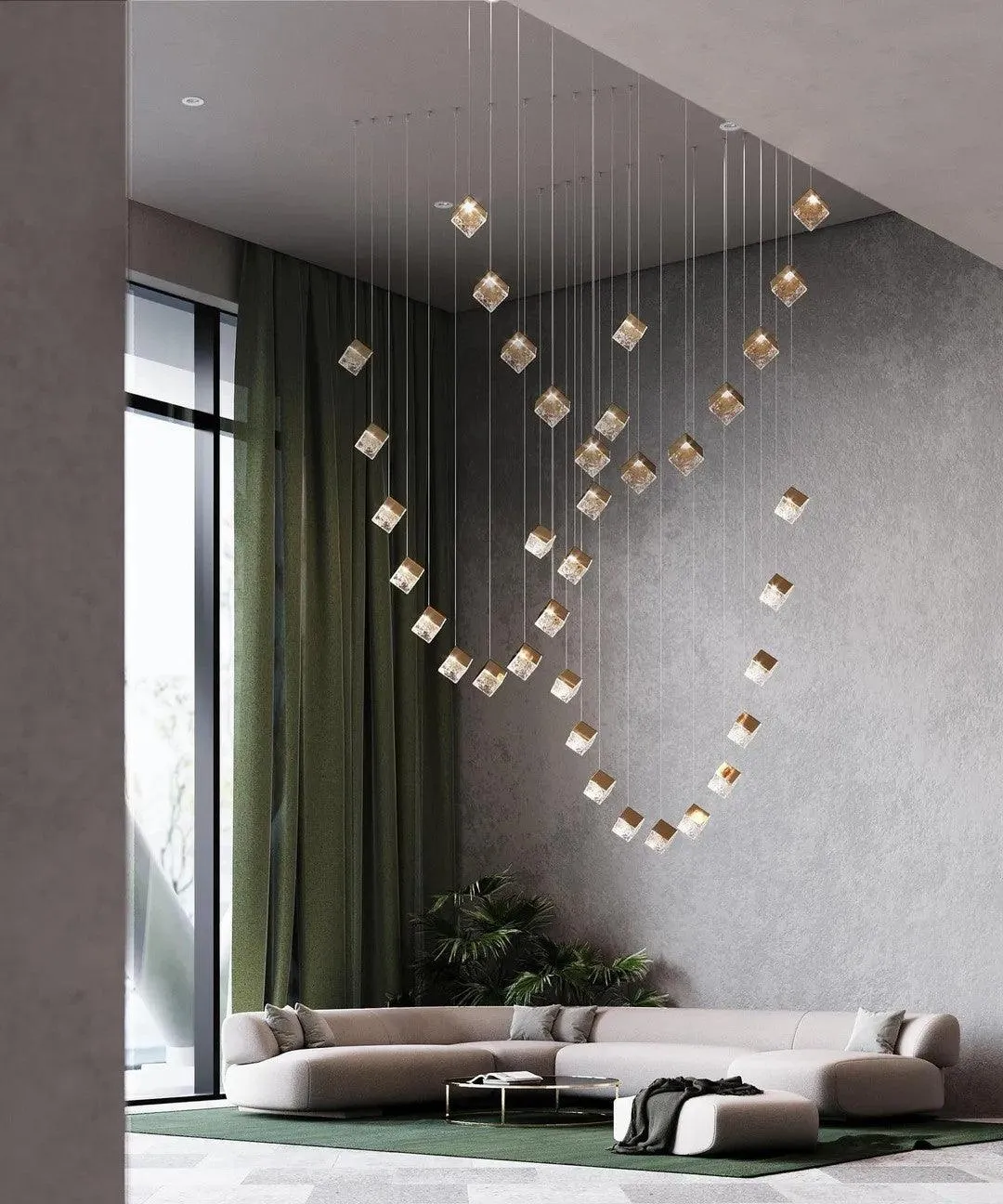 Gold Silver Geometric Glass Chandelier