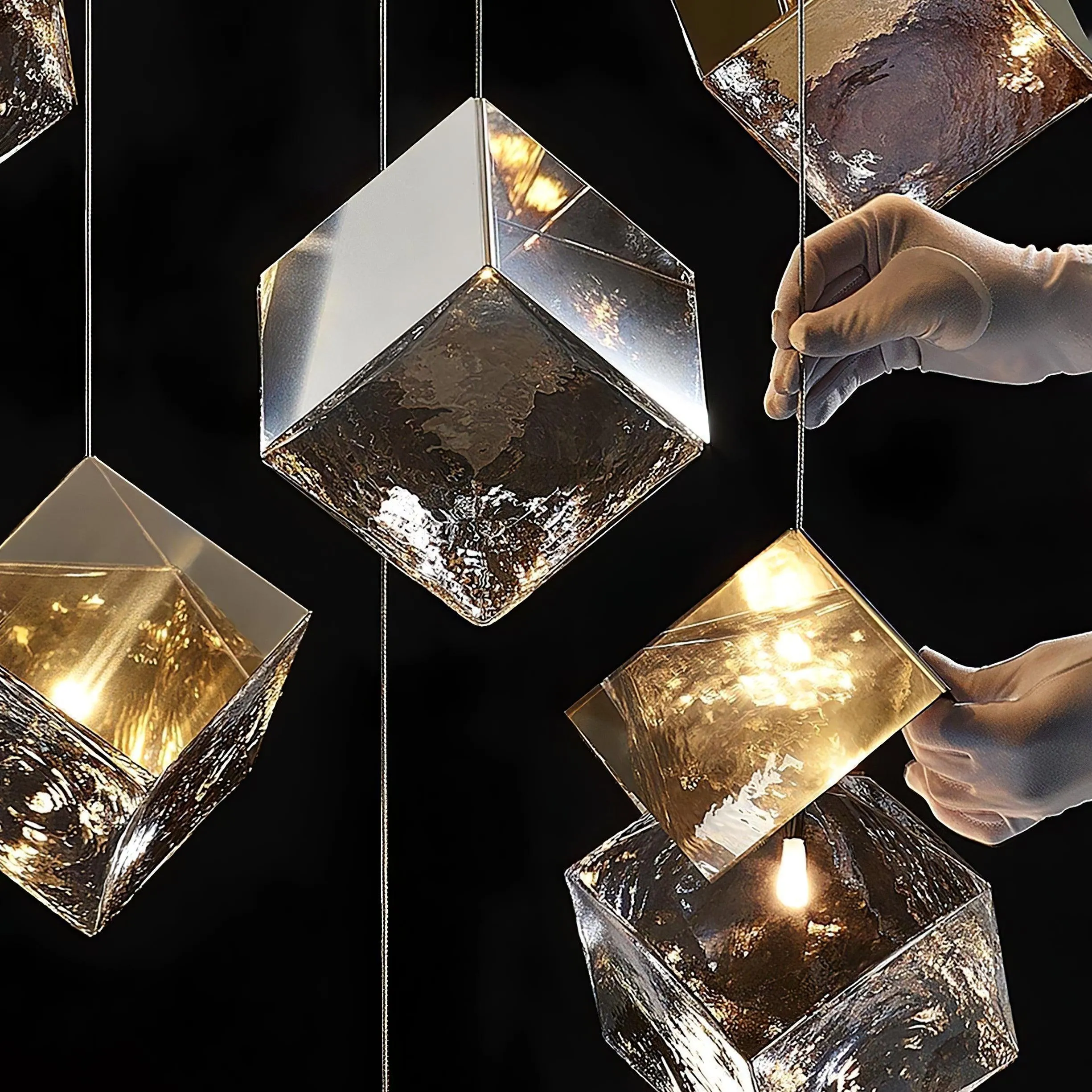 Gold Silver Geometric Glass Chandelier