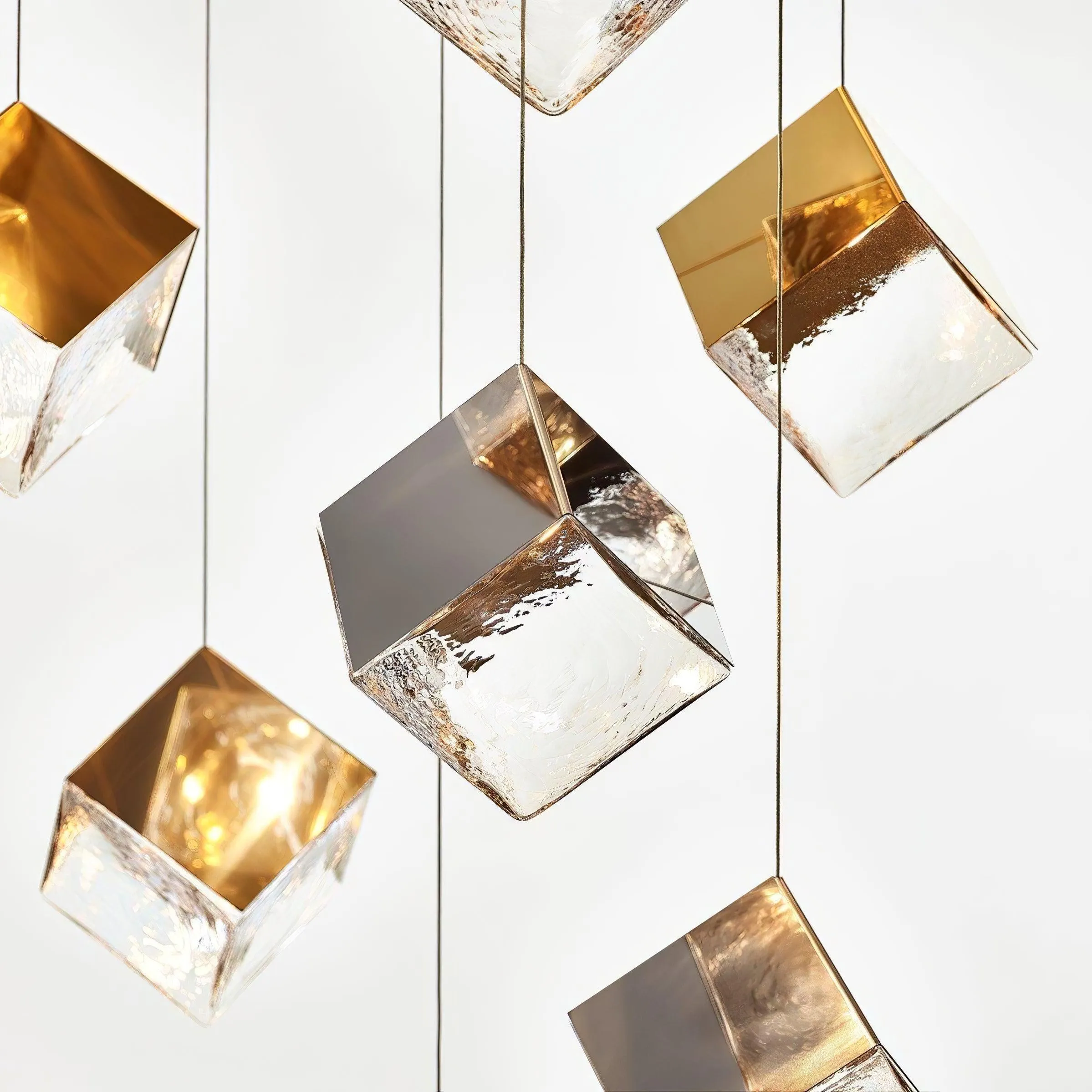 Gold Silver Geometric Glass Chandelier