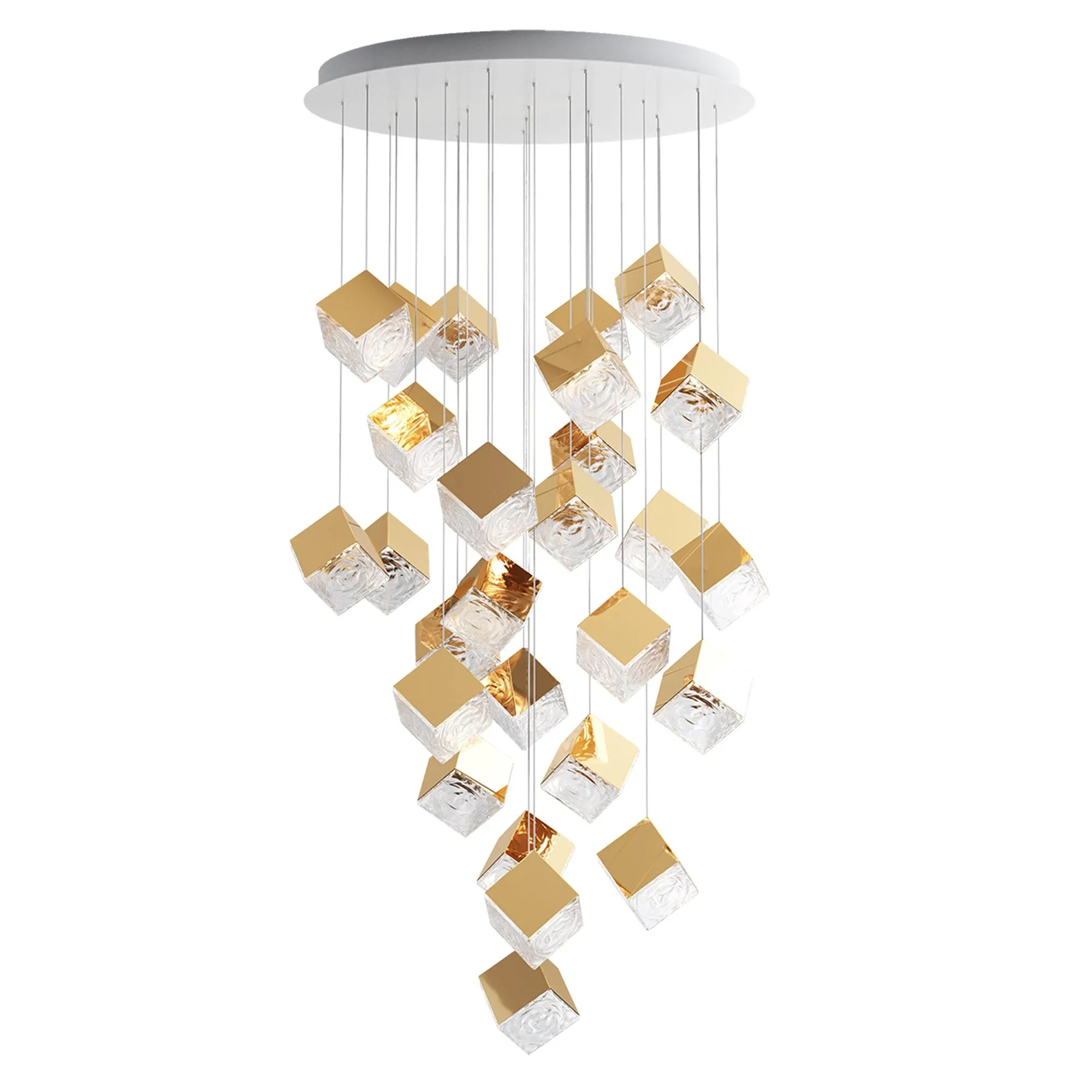 Gold Silver Geometric Glass Chandelier