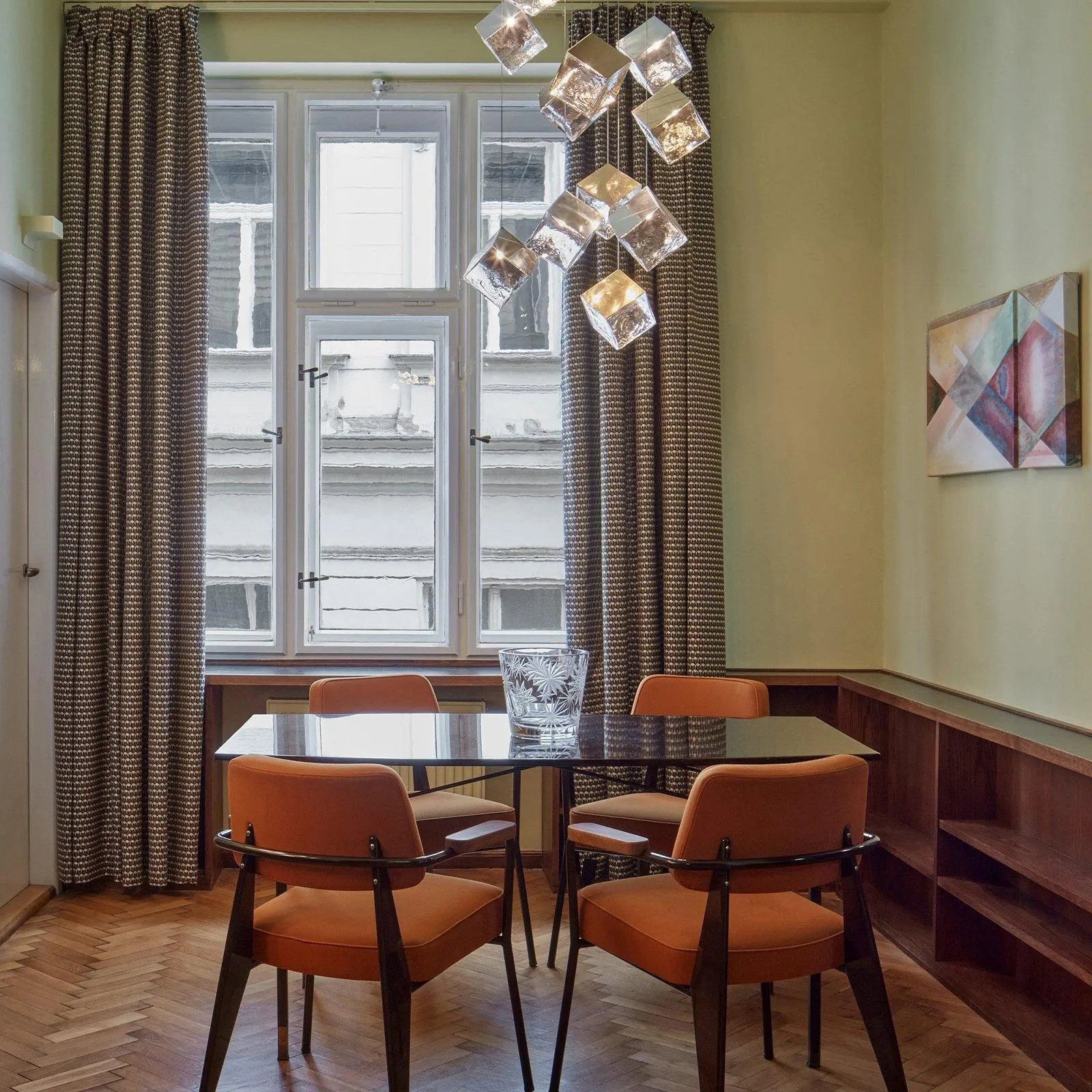 Gold Silver Geometric Glass Chandelier