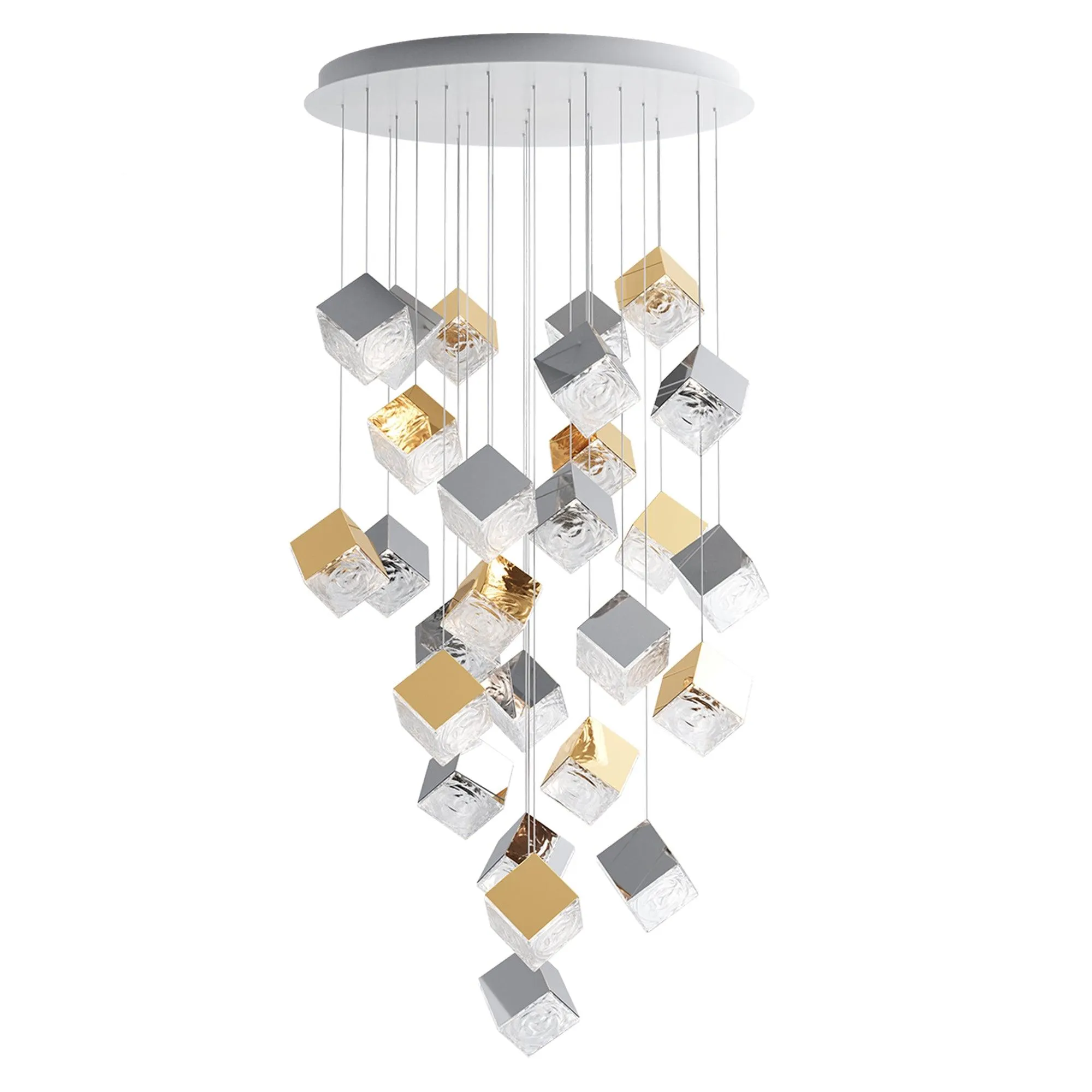 Gold Silver Geometric Glass Chandelier