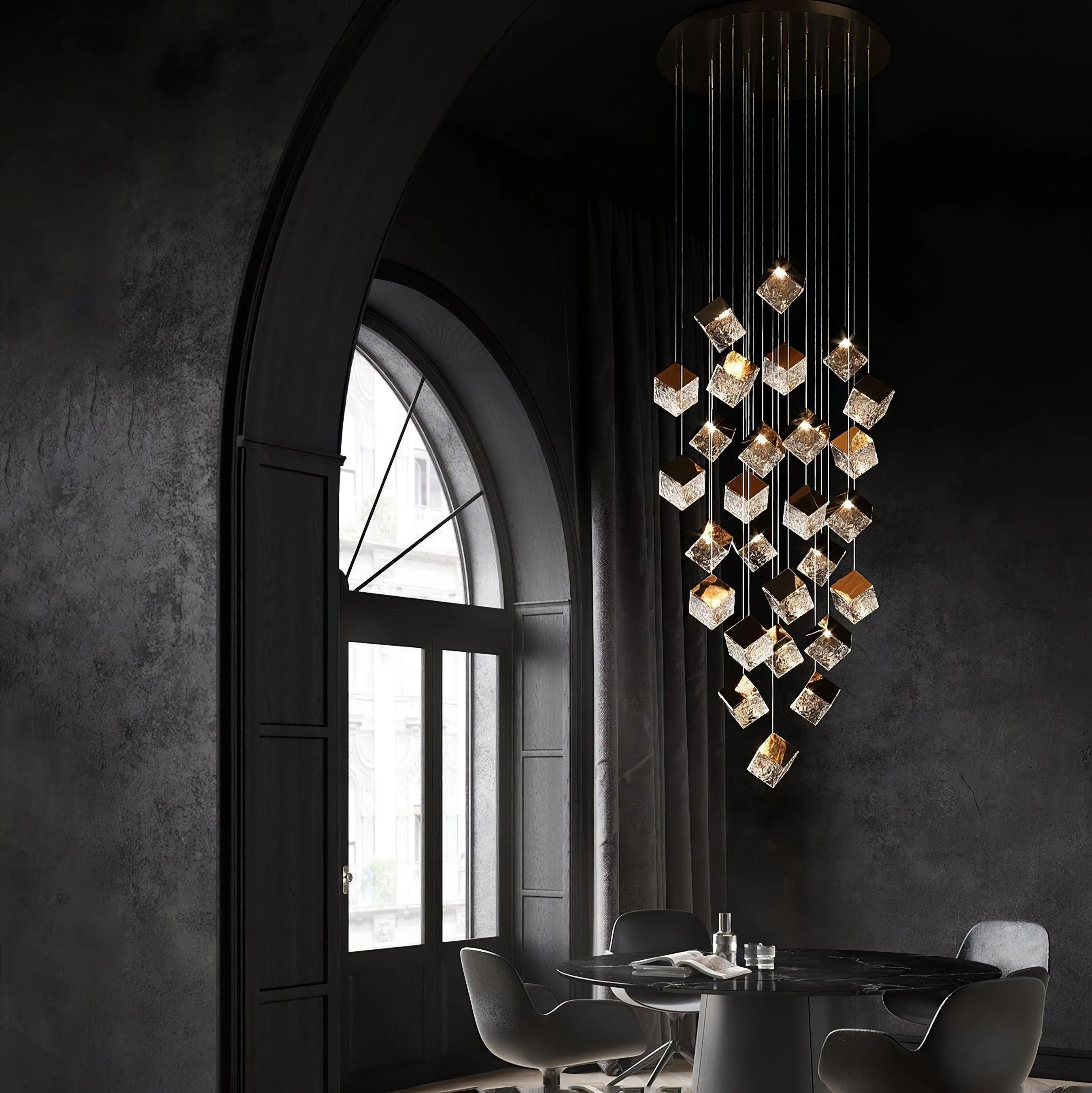 Gold Silver Geometric Glass Chandelier