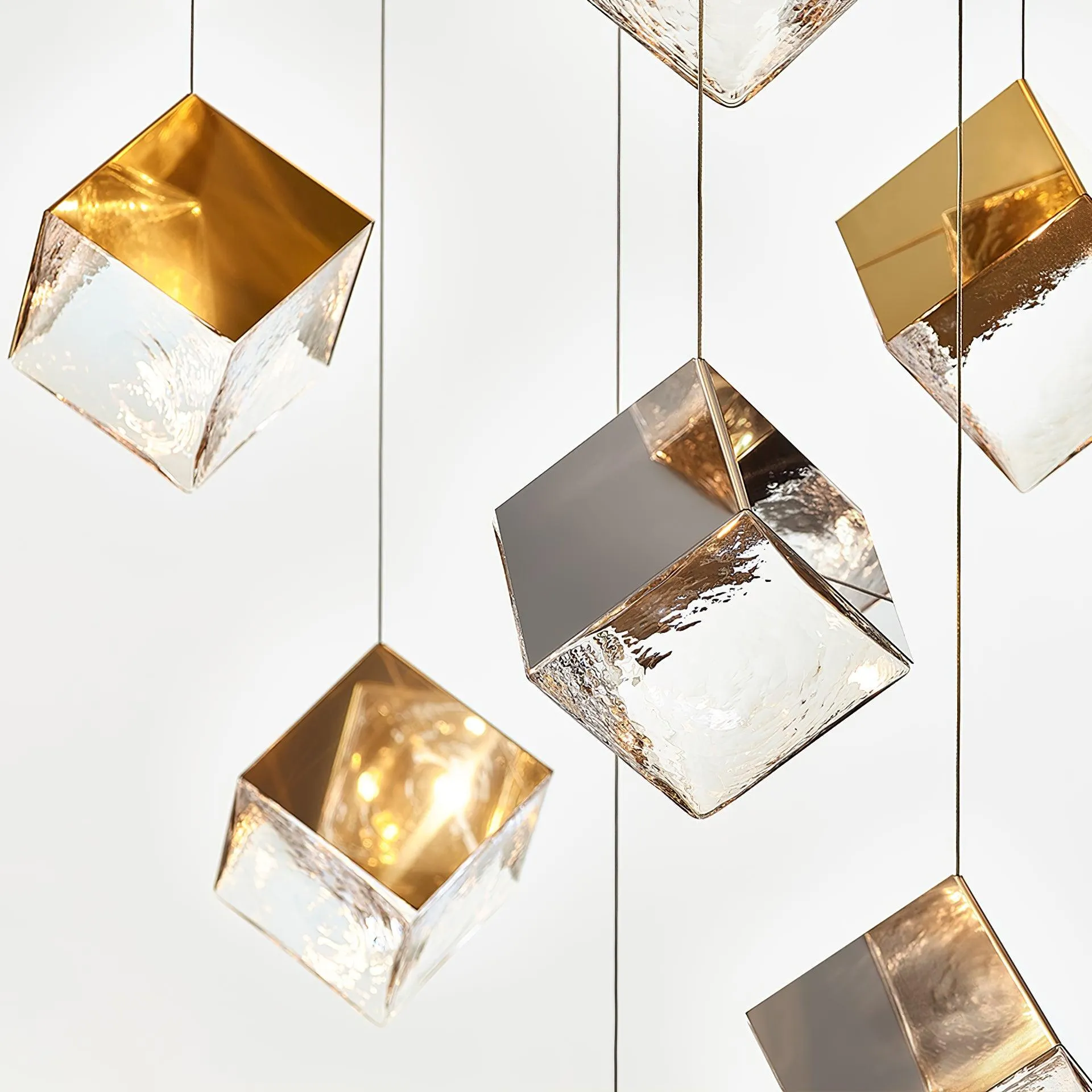 Gold Silver Geometric Glass Chandelier