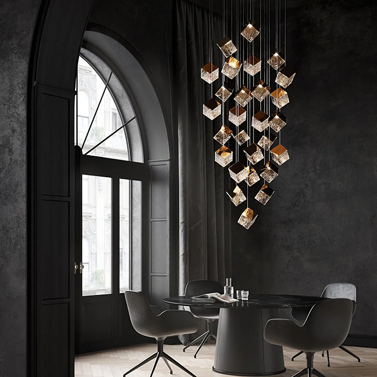 Gold Silver Geometric Glass Chandelier