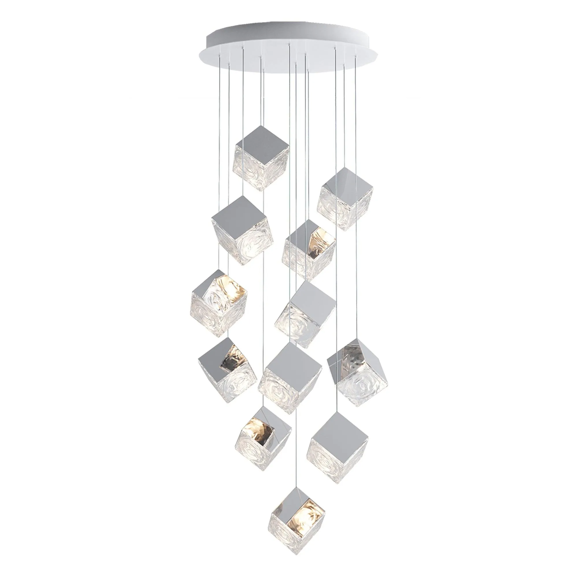 Gold Silver Geometric Glass Chandelier