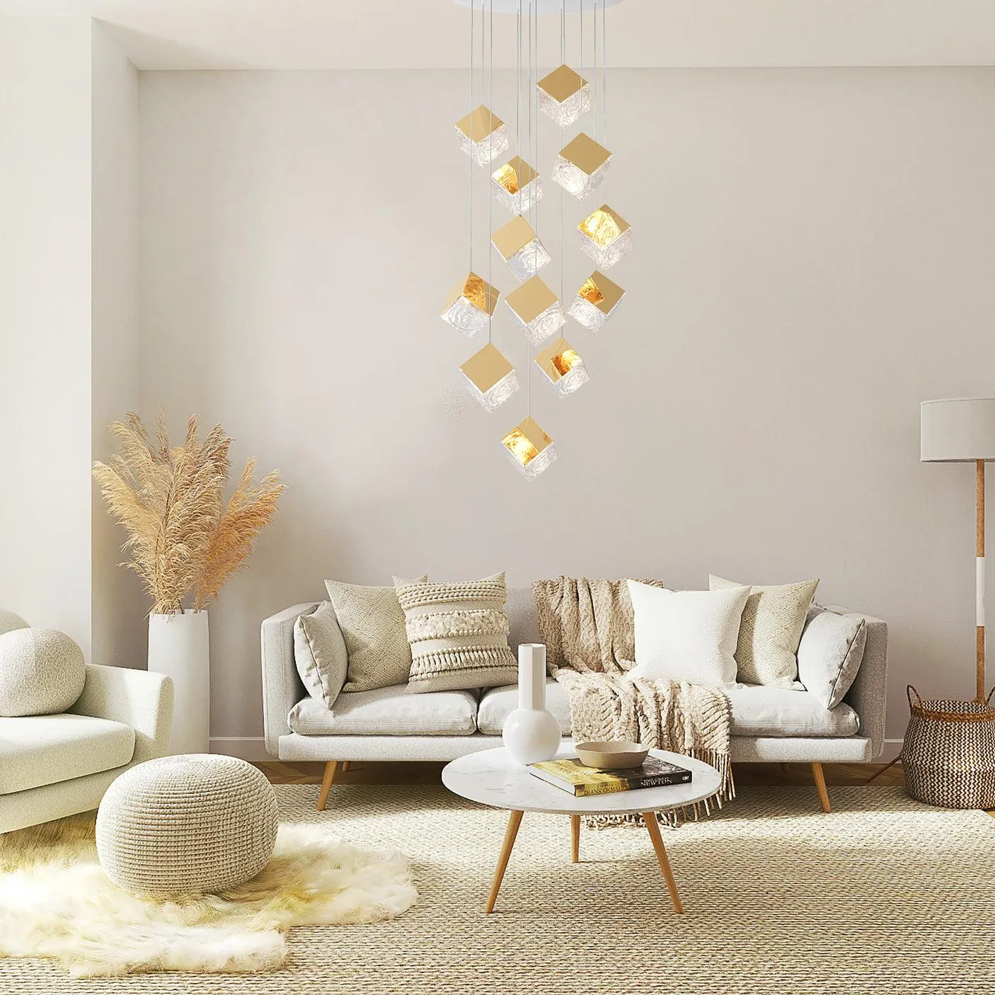 Gold Silver Geometric Glass Chandelier