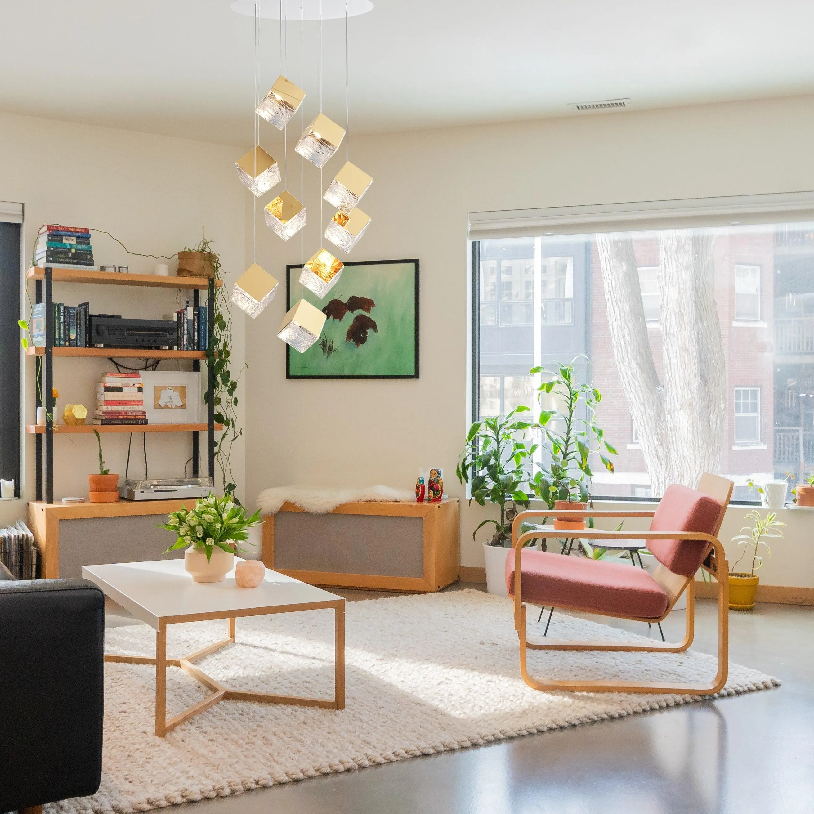 Gold Silver Geometric Glass Chandelier