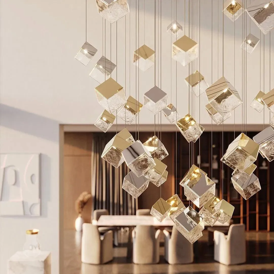 Gold Silver Geometric Glass Chandelier