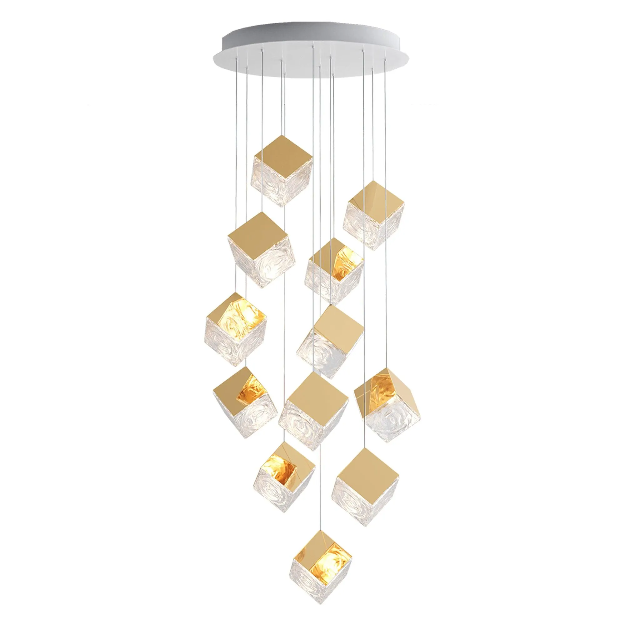 Gold Silver Geometric Glass Chandelier