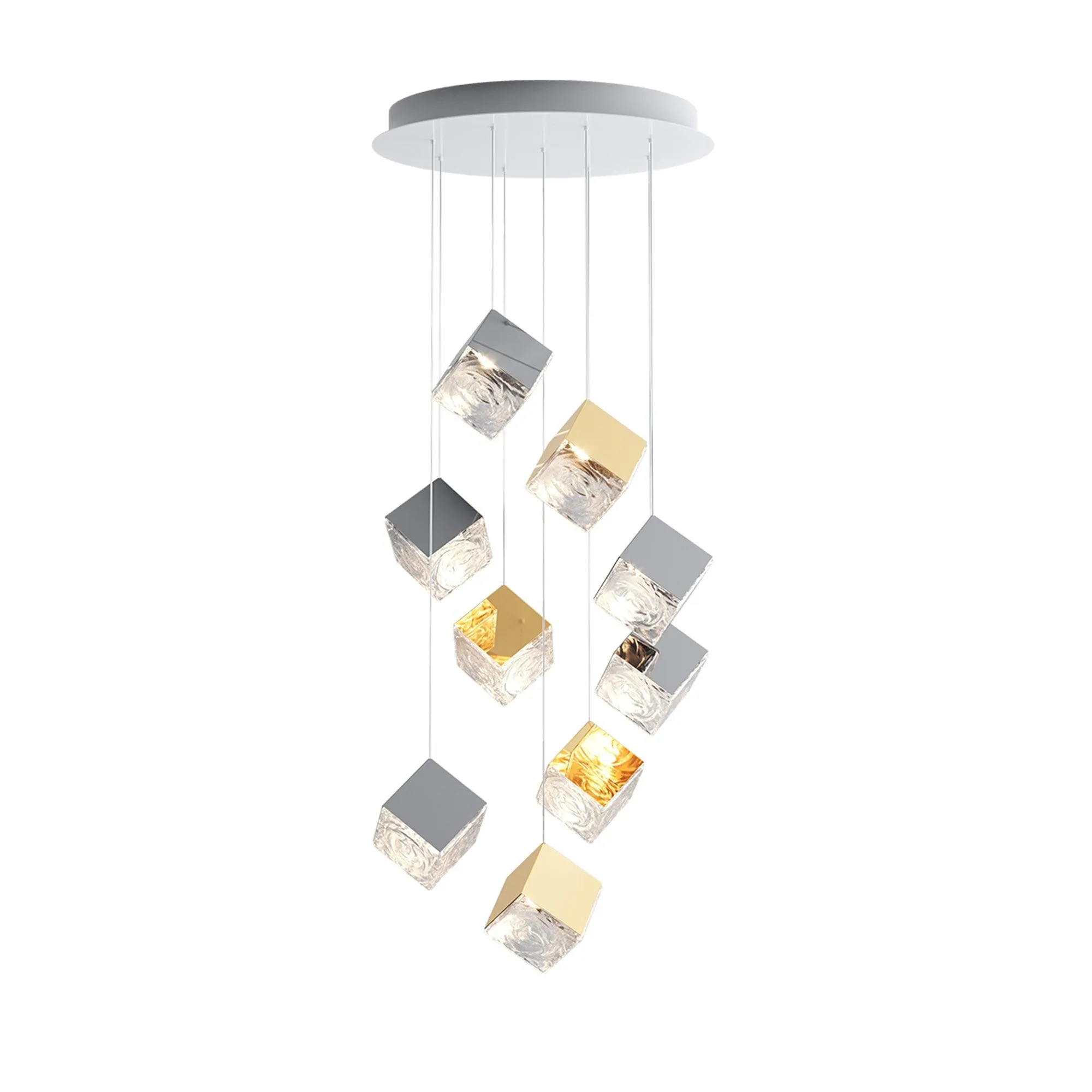 Gold Silver Geometric Glass Chandelier