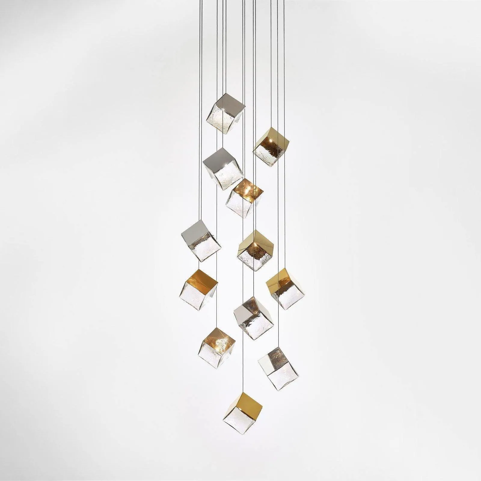 Gold Silver Geometric Glass Chandelier