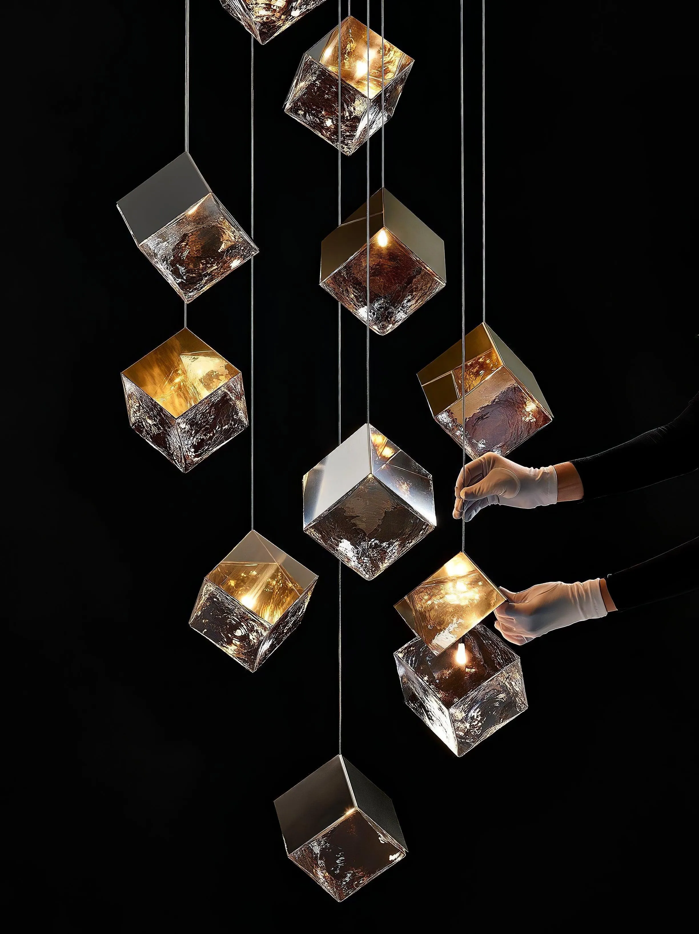 Gold Silver Geometric Glass Chandelier