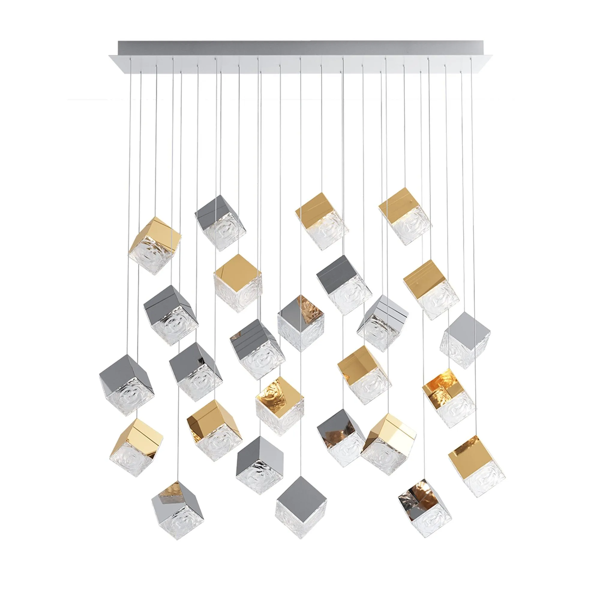 Gold Silver Geometric Glass Chandelier