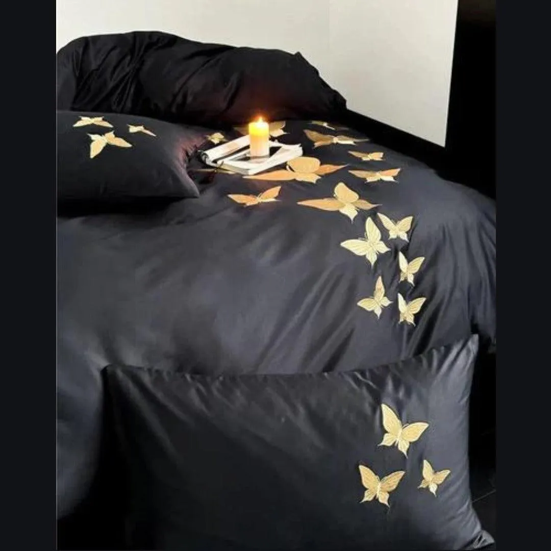 Golden Butterfly Embroidered Bedding Set