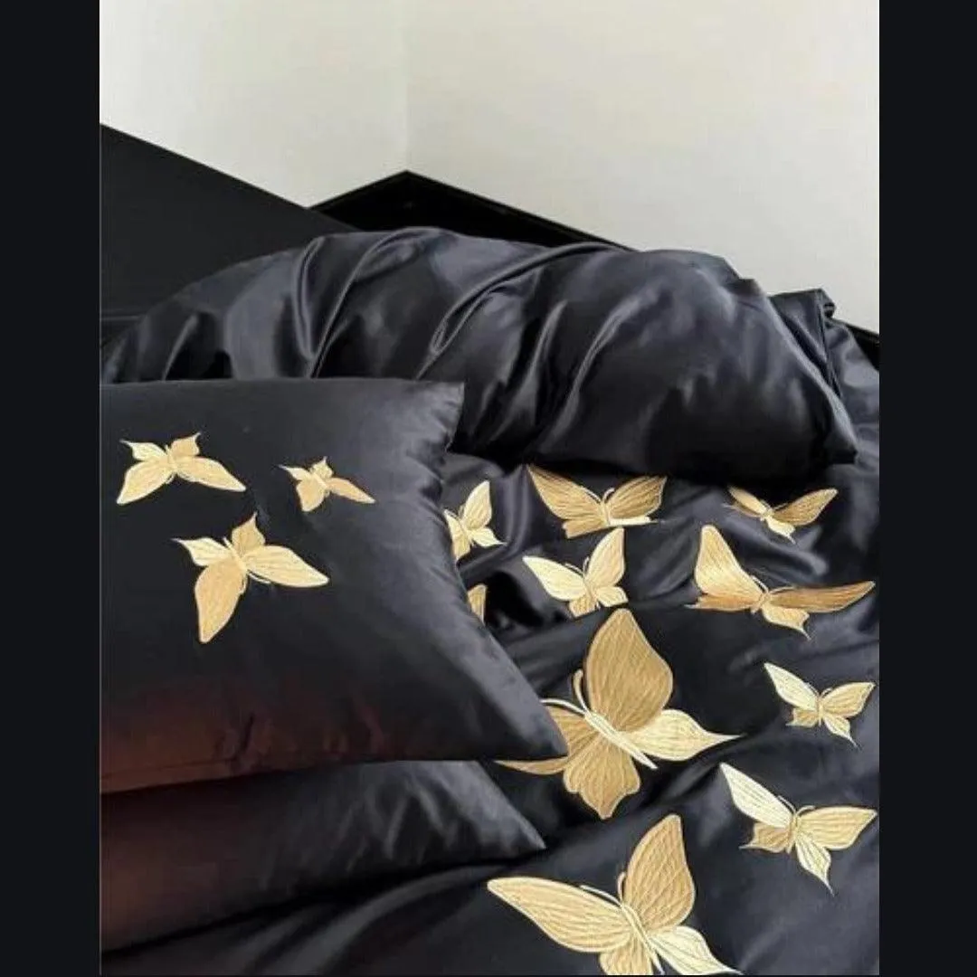 Golden Butterfly Embroidered Bedding Set