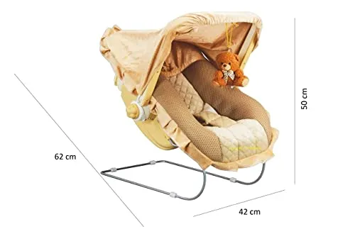 Goyal's 12 in 1 Musical Baby Feeding Swing Rocker Carry Cot Cum Bouncer ABS Plastic with Mosquito Net, Storage Box and Swinging Ropes (Brown) (12 in 1), Canopy