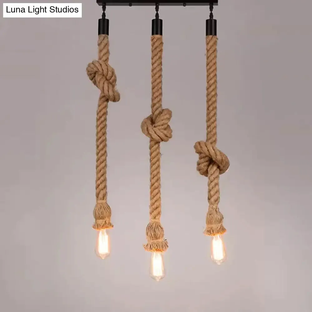 H Brown Naked Bulb Design Pendant Light with Rope Knot - Ideal for Kitchen Bar - 39"/59" Height - Includes 3 Bulbs