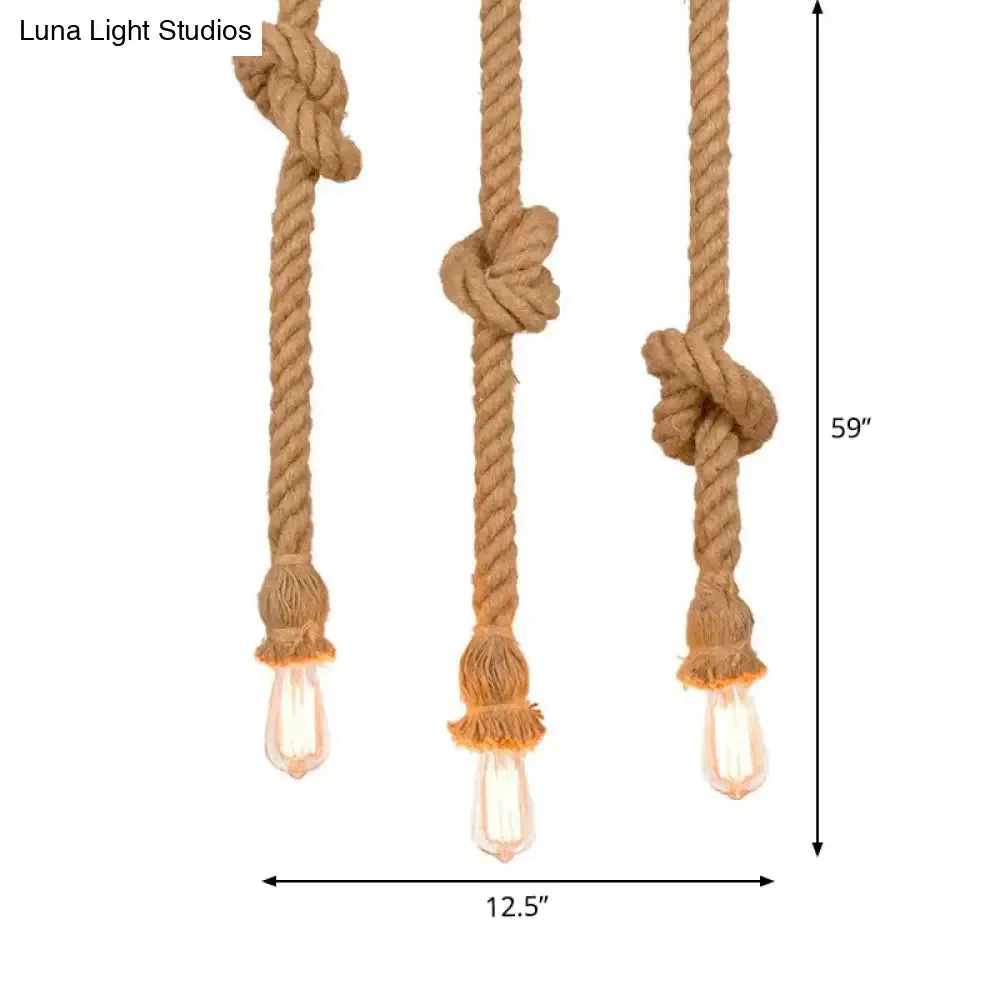 H Brown Naked Bulb Design Pendant Light with Rope Knot - Ideal for Kitchen Bar - 39"/59" Height - Includes 3 Bulbs