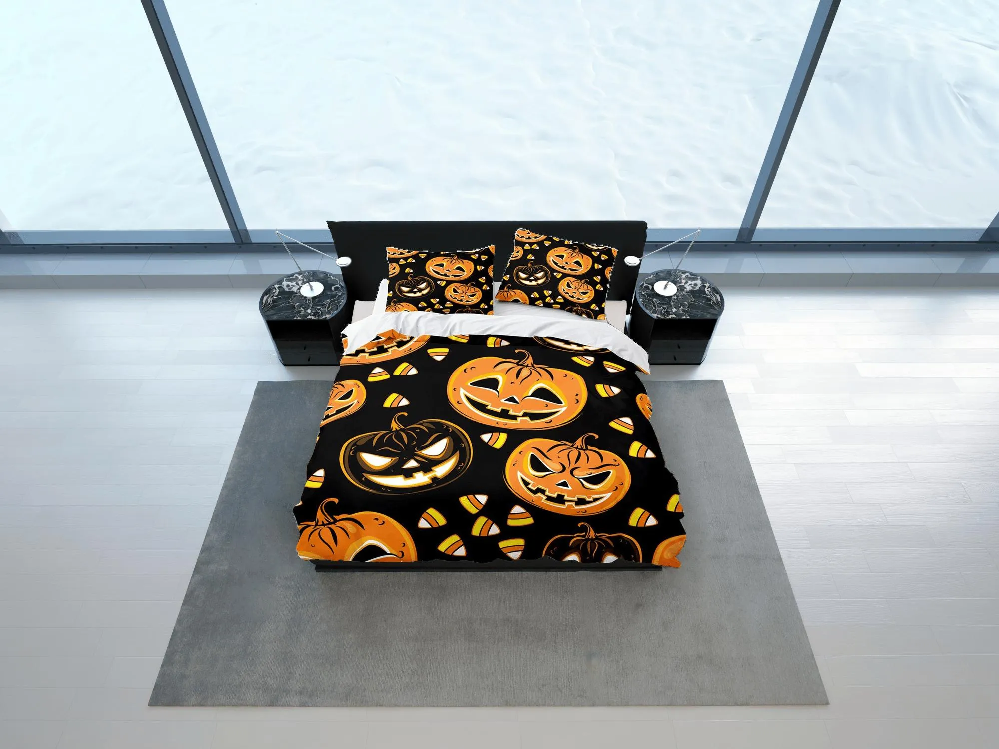 Halloween pumpkin bedding set full & pillowcase, black duvet cover dorm bedding, halloween decor, nursery toddler bedding, halloween gift