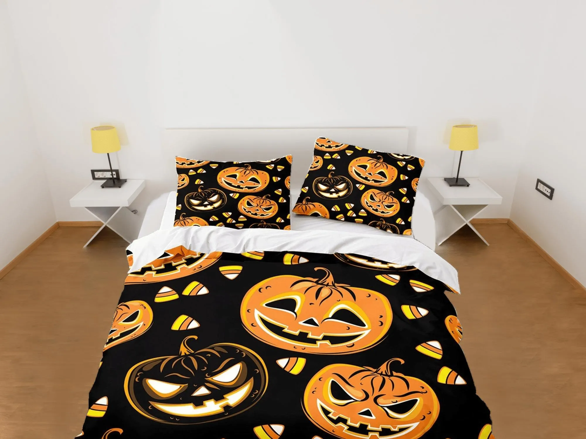 Halloween pumpkin bedding set full & pillowcase, black duvet cover dorm bedding, halloween decor, nursery toddler bedding, halloween gift