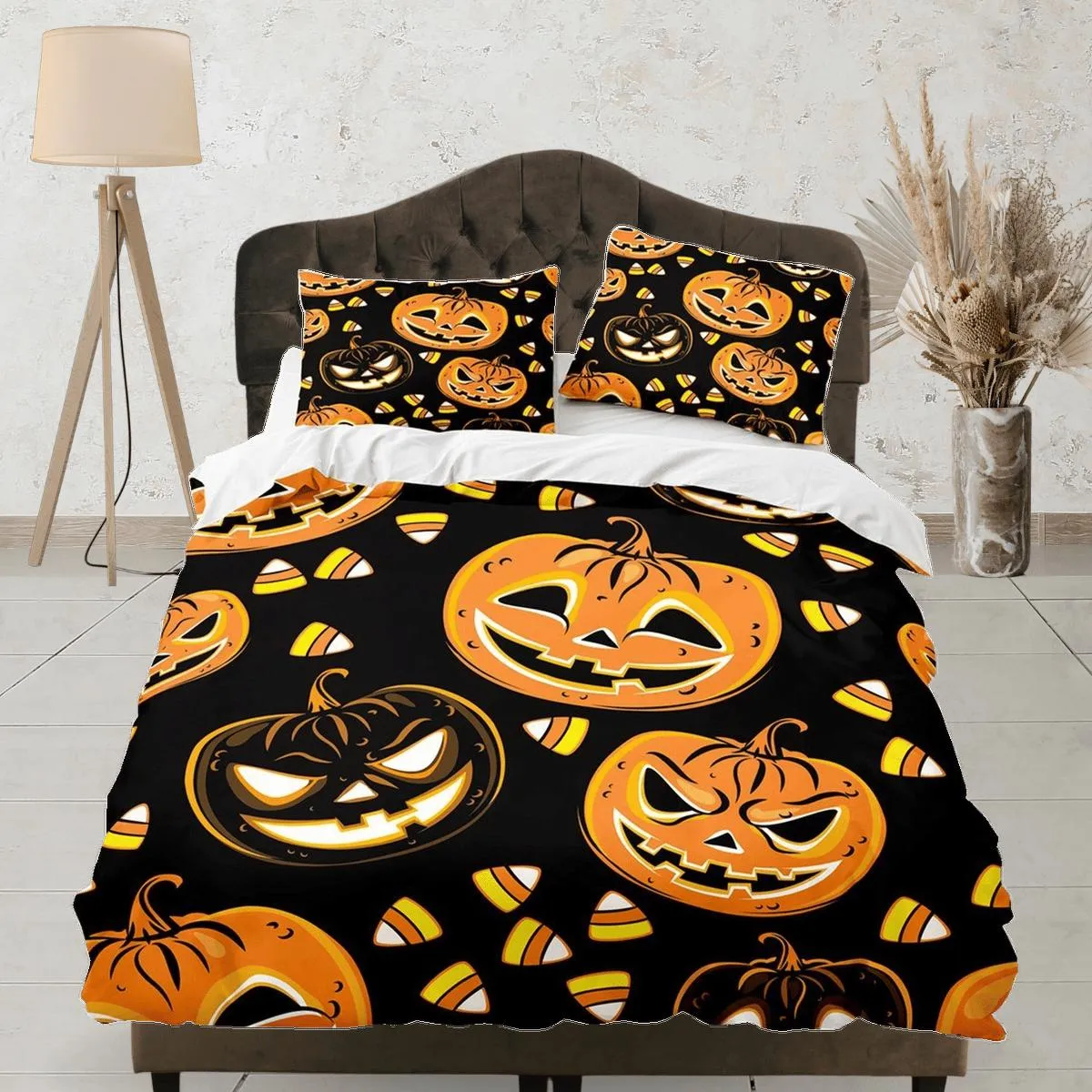 Halloween pumpkin bedding set full & pillowcase, black duvet cover dorm bedding, halloween decor, nursery toddler bedding, halloween gift