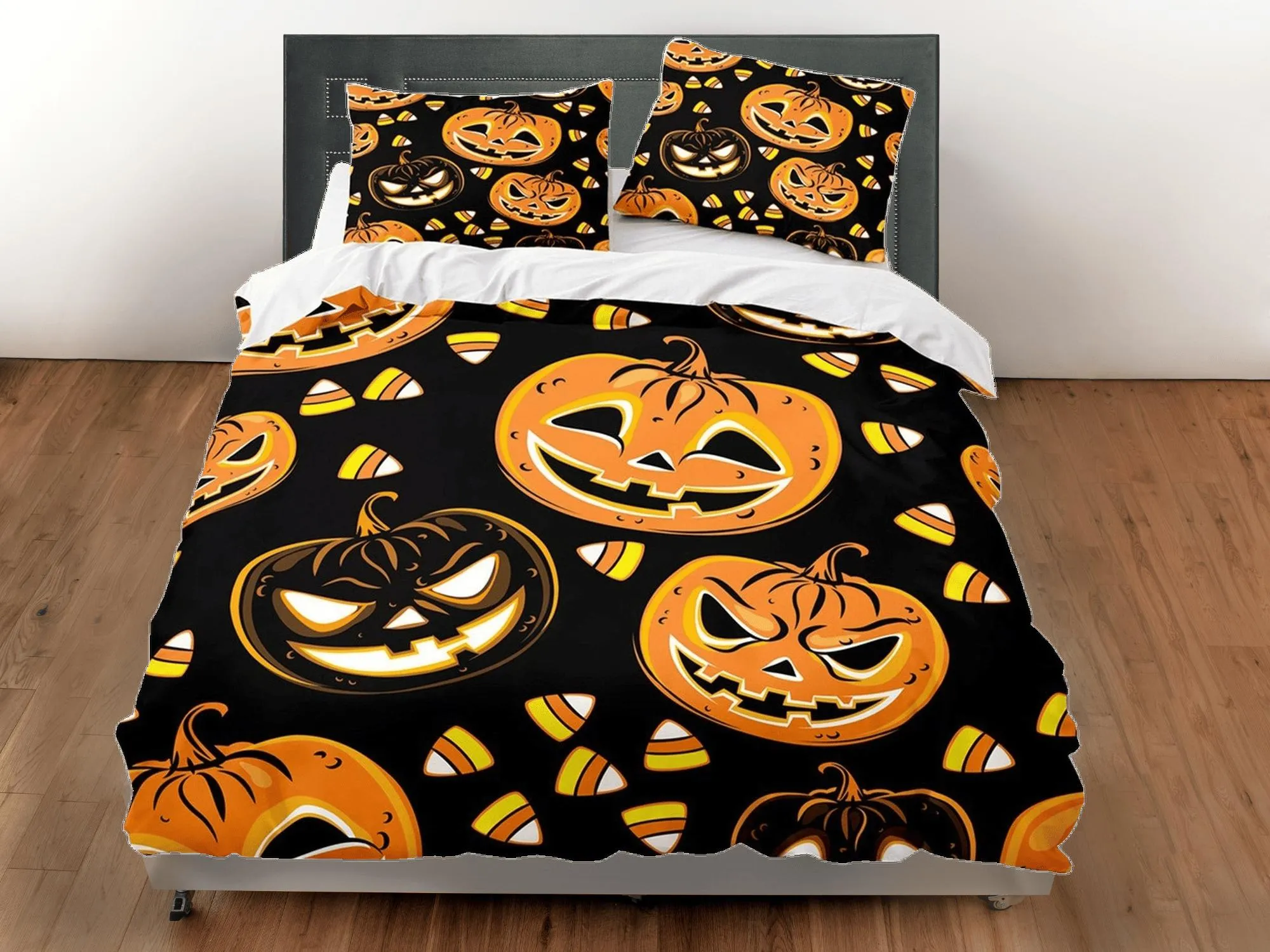 Halloween pumpkin bedding set full & pillowcase, black duvet cover dorm bedding, halloween decor, nursery toddler bedding, halloween gift