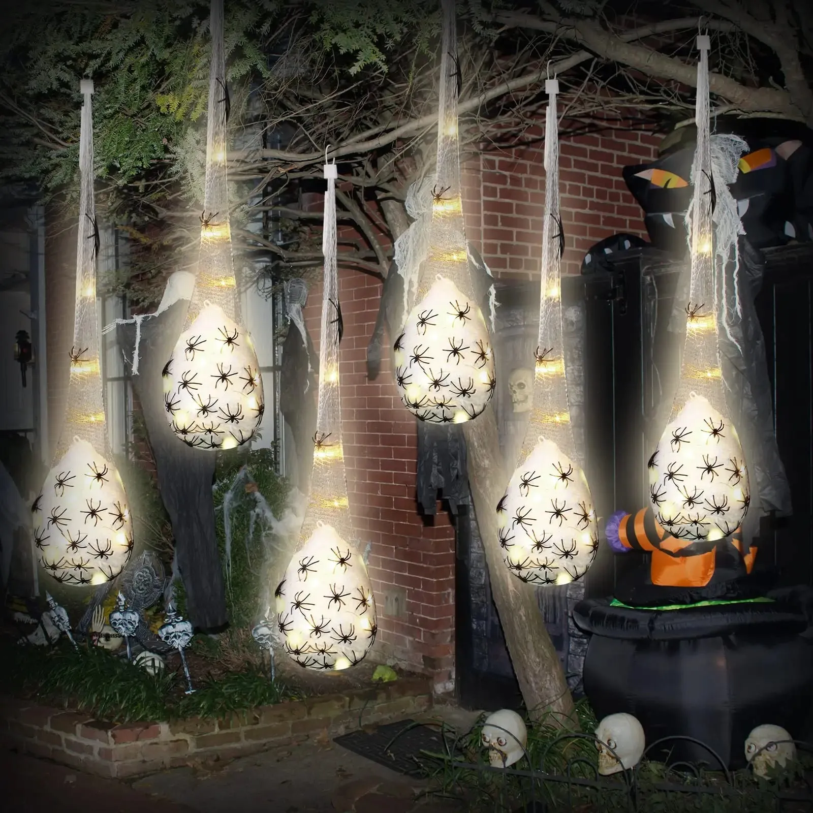 Hanging Light Up Spider Egg Sacs Halloween Decorative Item