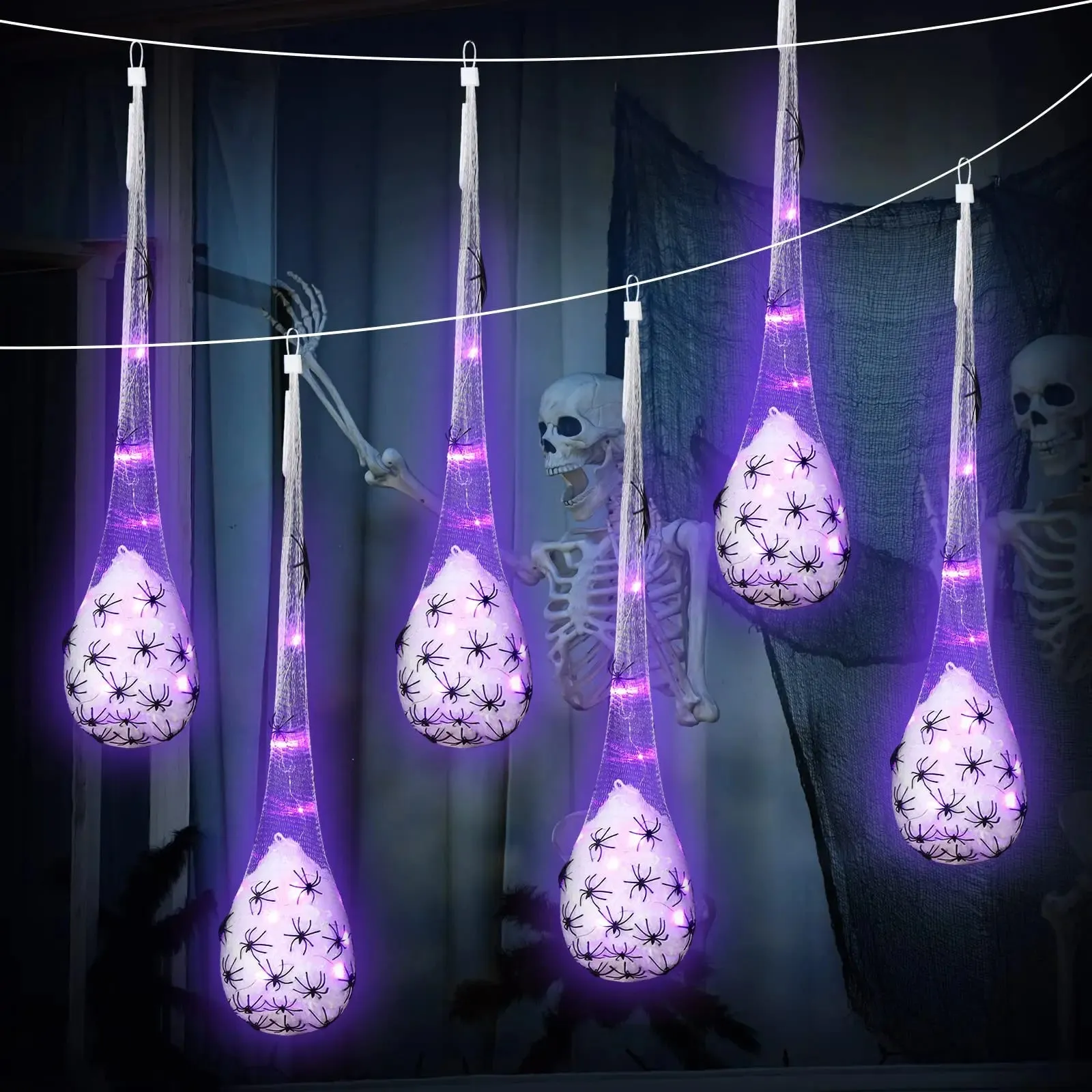 Hanging Light Up Spider Egg Sacs Halloween Decorative Item