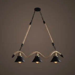 Hemp Rope Antique Hanging Lamp Chandelier in Black - Ideal for Restaurants and Islands