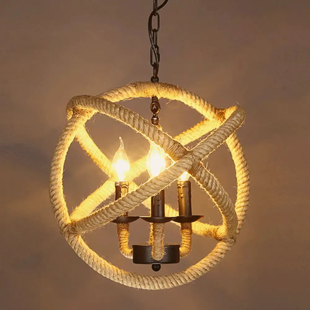 Hemp Rope Industrial Ceiling Pendant Light - Flaxen Single Hanging Fixture for Restaurants