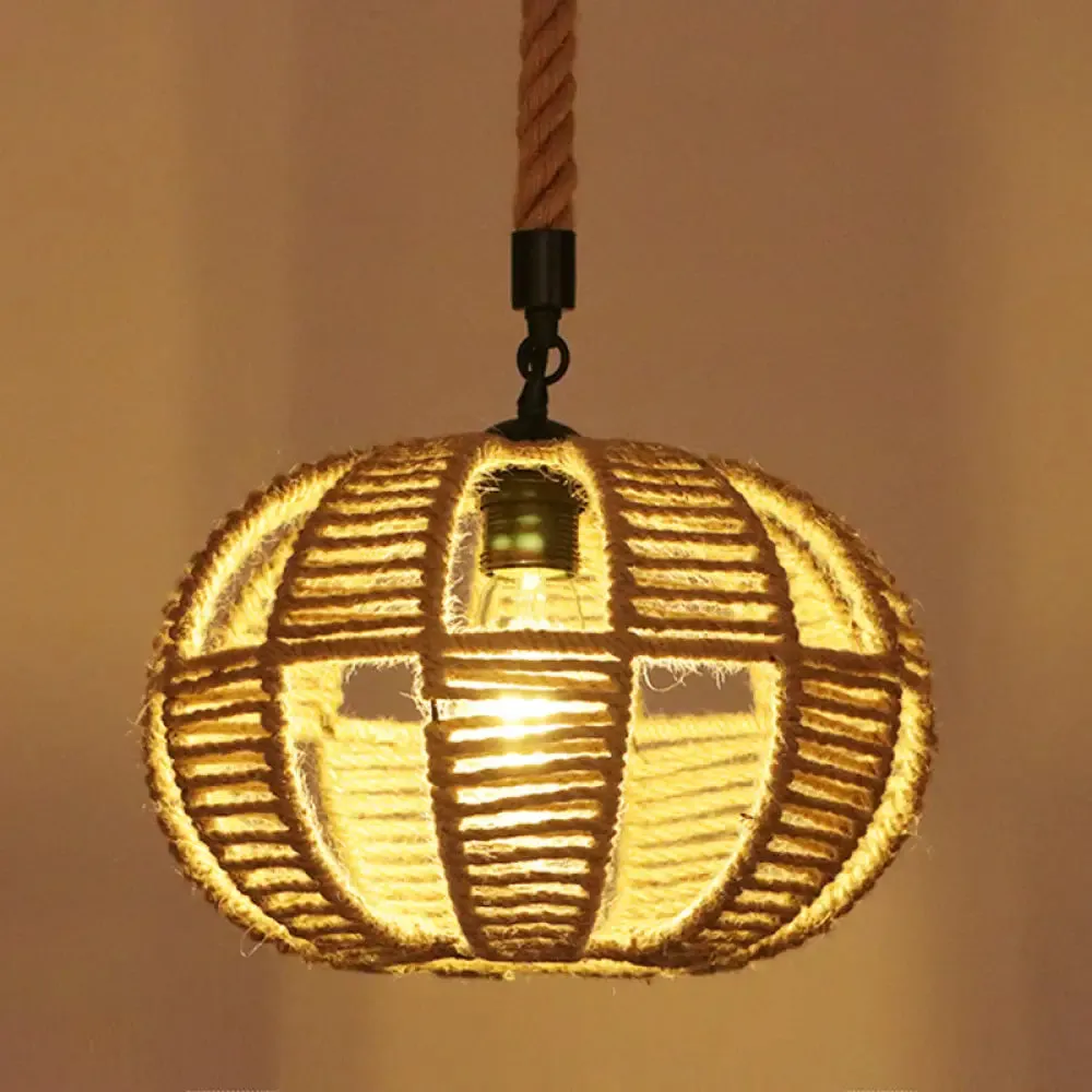 Hemp Rope Industrial Ceiling Pendant Light - Flaxen Single Hanging Fixture for Restaurants