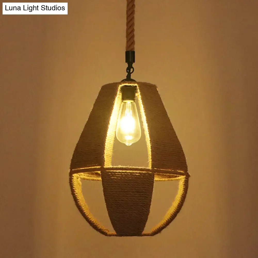 Hemp Rope Industrial Ceiling Pendant Light - Flaxen Single Hanging Fixture for Restaurants