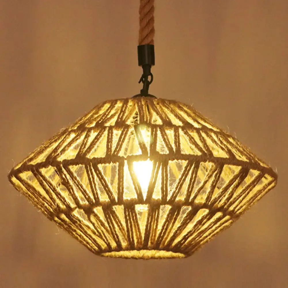 Hemp Rope Industrial Ceiling Pendant Light - Flaxen Single Hanging Fixture for Restaurants