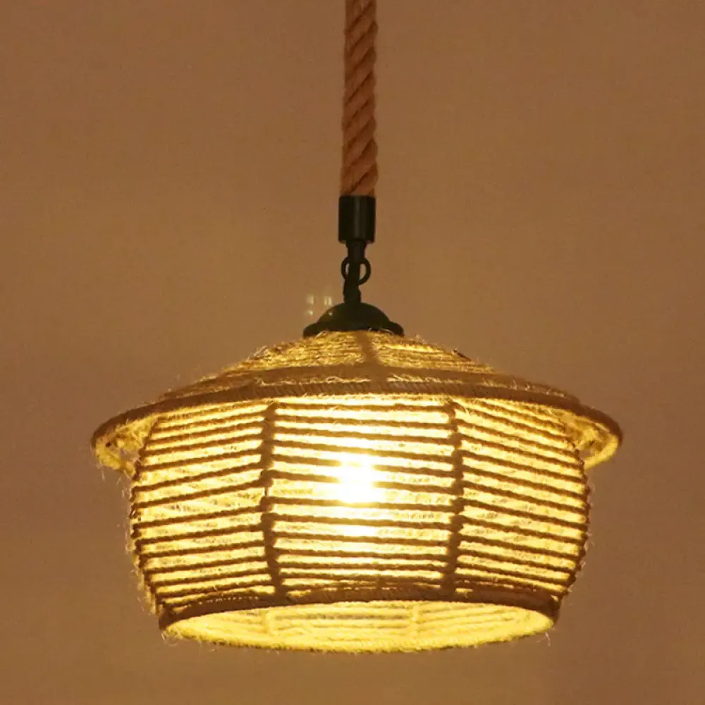 Hemp Rope Industrial Ceiling Pendant Light - Flaxen Single Hanging Fixture for Restaurants