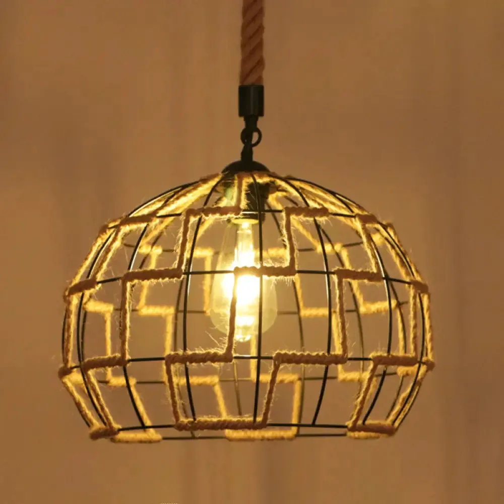 Hemp Rope Industrial Ceiling Pendant Light - Flaxen Single Hanging Fixture for Restaurants