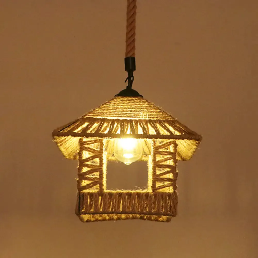 Hemp Rope Industrial Ceiling Pendant Light - Flaxen Single Hanging Fixture for Restaurants