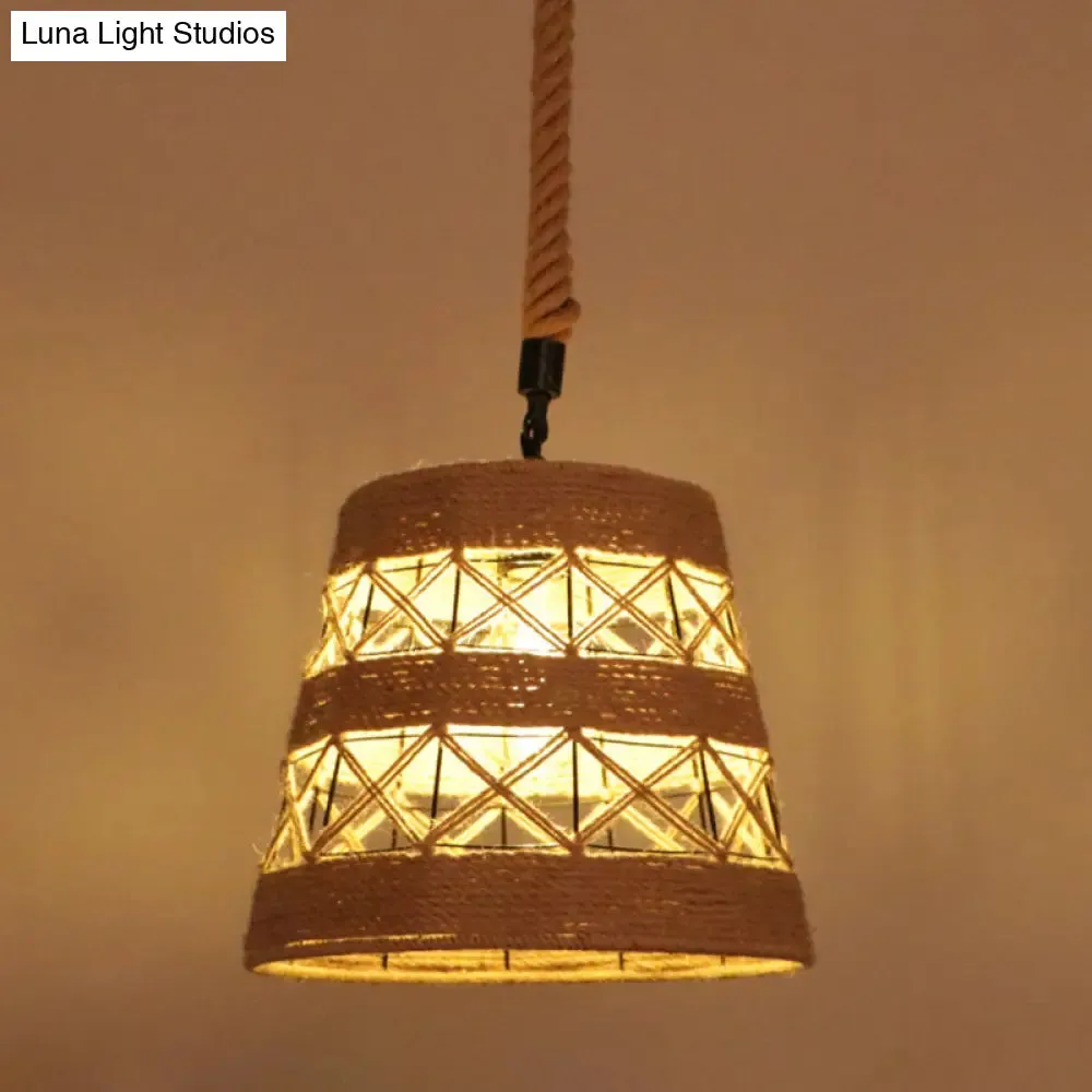 Hemp Rope Industrial Ceiling Pendant Light - Flaxen Single Hanging Fixture for Restaurants