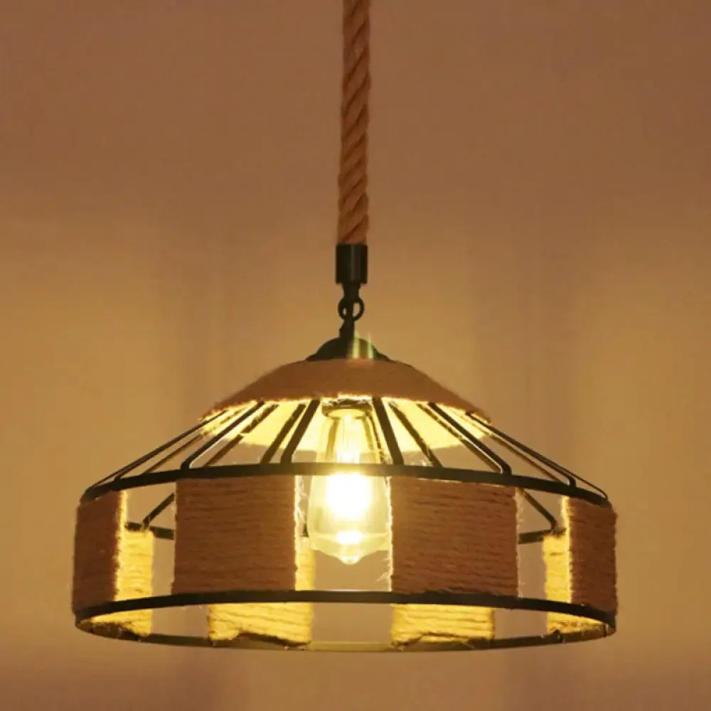 Hemp Rope Industrial Ceiling Pendant Light - Flaxen Single Hanging Fixture for Restaurants