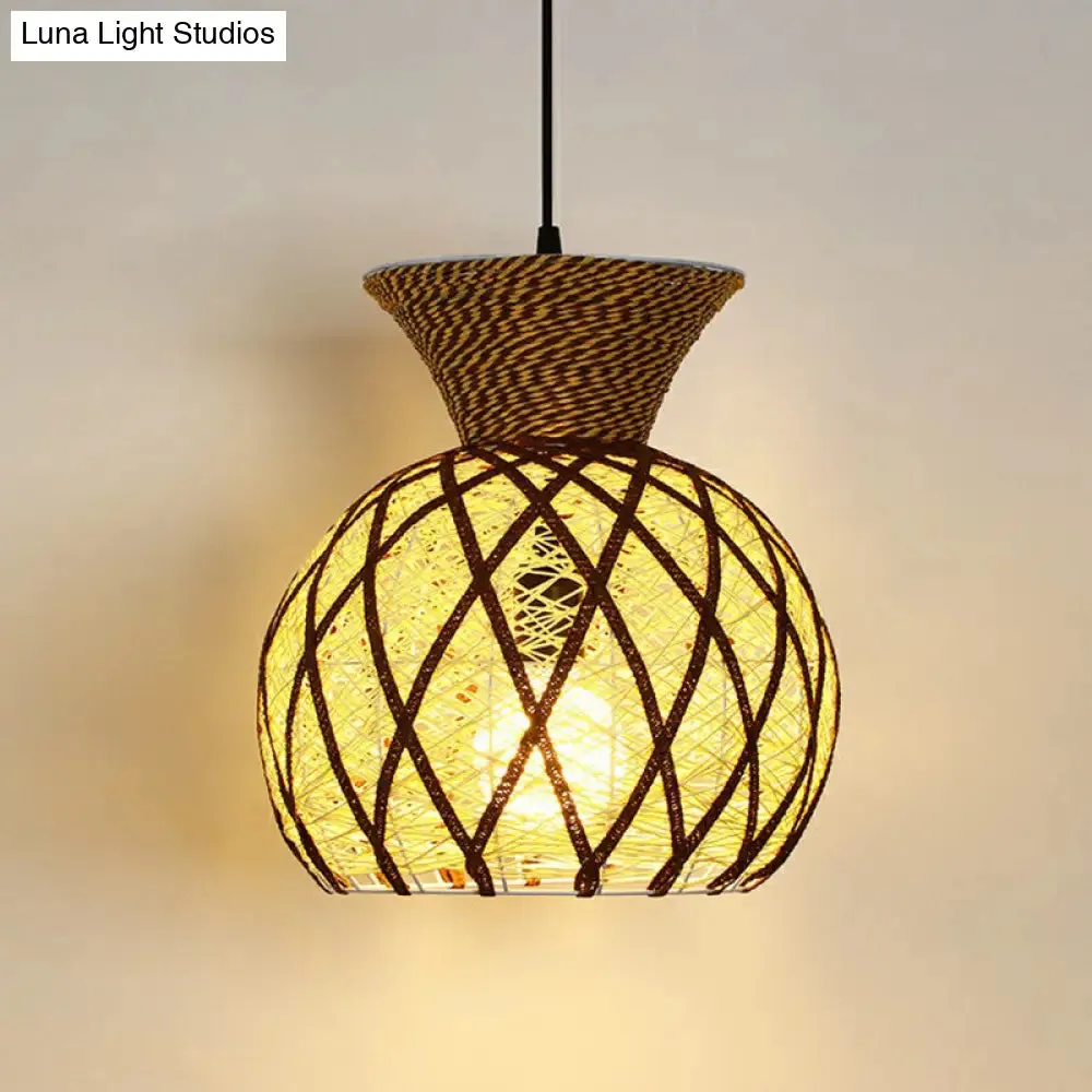 Hemp Rope Shaded Pendant Light - Antique 1-Light Hanging Fixture for Restaurants in Brown